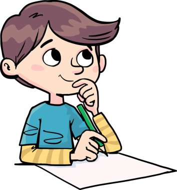 Çocuk bir metin yazmak için ilham bekliyor.