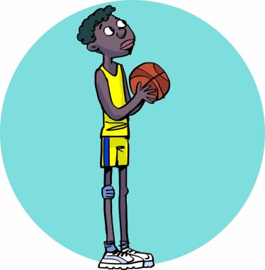 Basketbolcu topu tutuyor ve basket atışını değerlendiriyor.