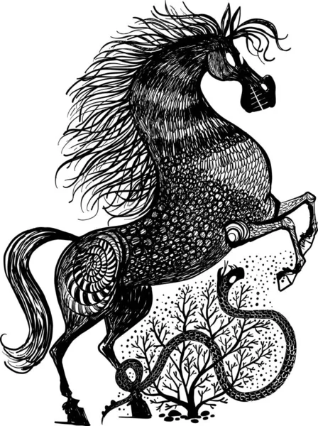 Змея Куста Нападает Лошадь — стоковый вектор