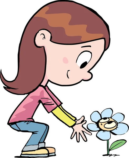 Dziewczyna Rozkłada Ramiona Kierunku Kwiatu — Wektor stockowy