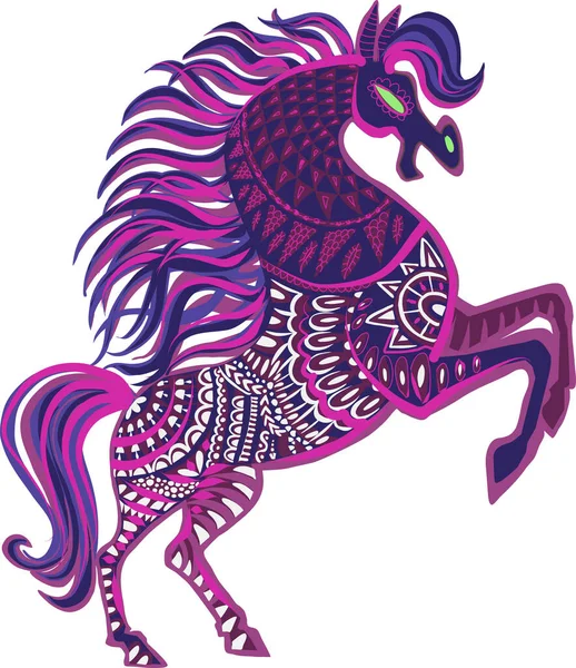 Caballo Oscuro Dibujado Con Patrones Cuerpo — Vector de stock