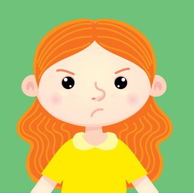 Turuncu saçlı, kızgın yüzlü bir kız.