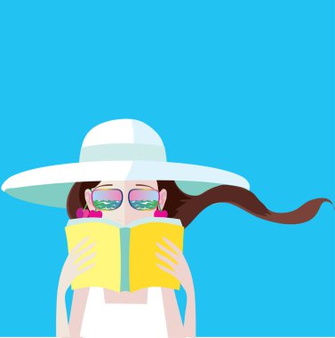 Şapkalı kız yazın kitap okur.