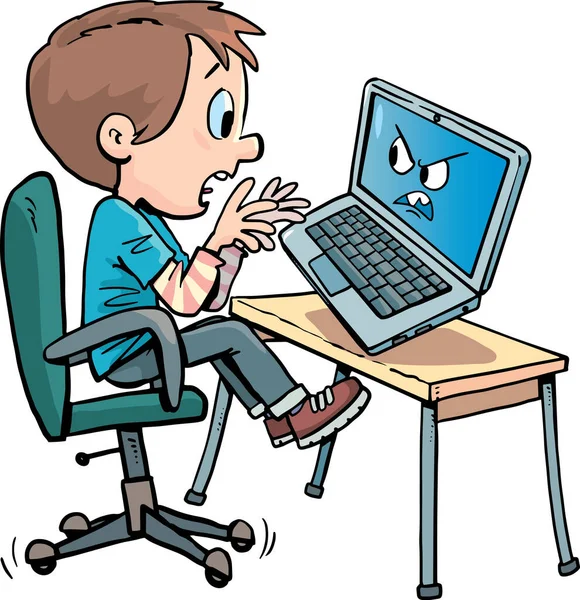 Boy Scared Raging Laptop — Vettoriale Stock