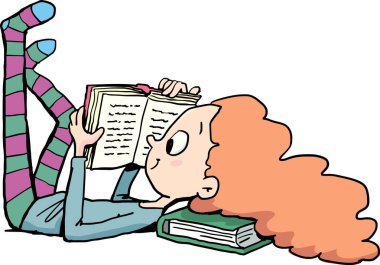 little girl enjoys reading a book lying on the floor