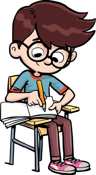 Boy Writes Notebook While Sitting Class — Stock Vector