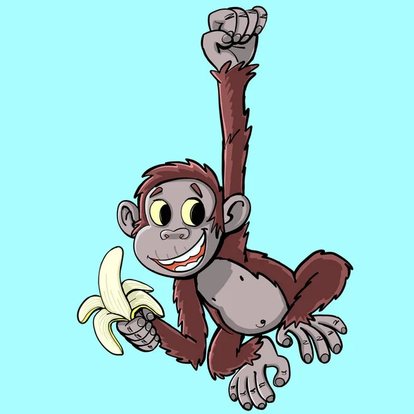 Macaco Com Uma Banana Mais Alta Ramo — Vetor de Stock