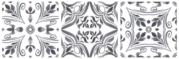 Suluboya çizimleri. Mavi süslemeli seramik fayans tasarımı. Azulejos Portekiz, Türk süsü, Fas fayans mozaiği, Talavera süsü.
