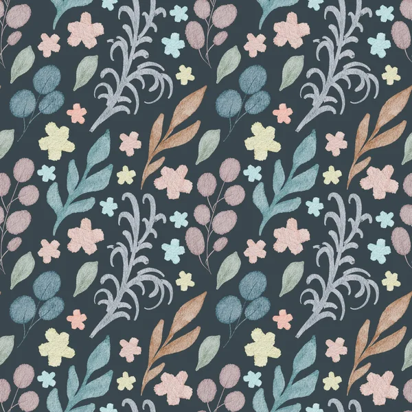 Bezešvé Pozadí Akvarelem Květinové Prvky Světlý Vzor Pro Tapety Tkaniny — Stock fotografie