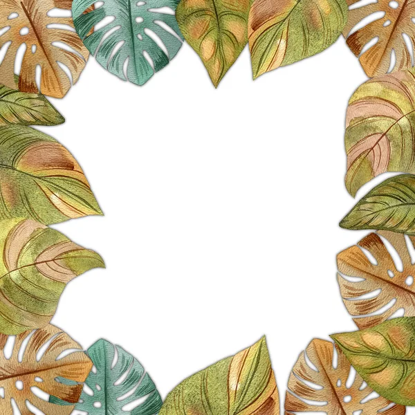 Vierkant Tropisch Frame Aquarelstijl Helder Groen Tropisch Frame Voor Ansichtkaart — Stockfoto