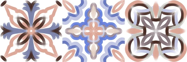 Set Van Aquarel Illustraties Keramische Tegel Stylization Met Kleur Ornamenten — Stockfoto