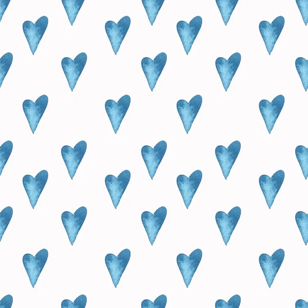 Płynny Wzór Akwarelowym Niebieskim Sercem Ręcznie Rysowana Ilustracja Papieru Pakowania — Zdjęcie stockowe
