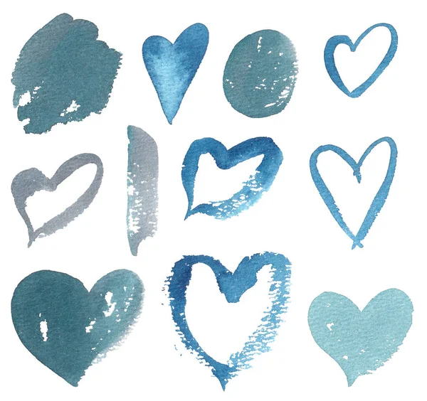 Noktalı ve kalpli suluboya set. Tasarımınız için elle çizilmiş ögeler koleksiyonu.