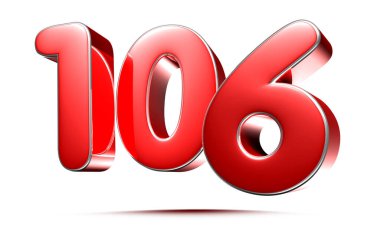 Beyaz arkaplanda yuvarlak kırmızı sayılar 106 kırpma yolu ile 3D illüstrasyon