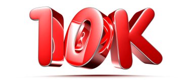 Beyaz arkaplanda kırpma yolu ile 10K kırmızı 3D illüstrasyon.