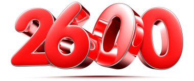 Beyaz arkaplanda yuvarlak kırmızı sayılar 2600 kırpma yolu ile 3D illüstrasyon