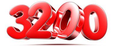 Beyaz zemin üzerinde yuvarlak kırmızı numaralar 3200 kırpma yolu ile 3D illüstrasyon