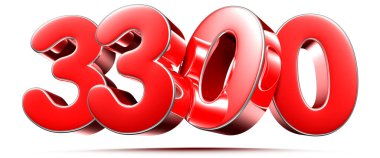 Beyaz zemin üzerinde yuvarlak kırmızı numaralar 3300 kırpma yolu ile 3D illüstrasyon