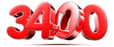 Beyaz zemin üzerinde yuvarlak kırmızı numaralar 3400 kırpma yolu ile 3D illüstrasyon