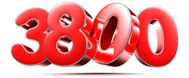 Beyaz arkaplanda yuvarlak kırmızı numaralar 3800 kırpma yolu ile 3D illüstrasyon