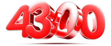 Beyaz zemin üzerinde yuvarlak kırmızı numaralar 4300 kırpma yolu ile 3D illüstrasyon