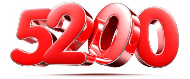 Beyaz arkaplanda yuvarlak kırmızı sayılar 5200 kırpma yolu ile 3D illüstrasyon