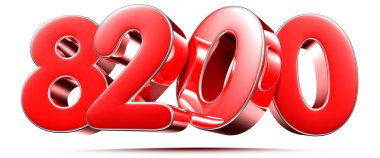 Beyaz arkaplanda yuvarlak kırmızı sayılar 8200 kırpma yolu ile 3D illüstrasyon