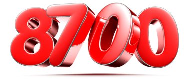 Beyaz arkaplanda yuvarlak kırmızı sayılar 8700 kırpma yolu ile 3D illüstrasyon