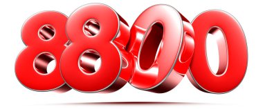 Beyaz arkaplanda yuvarlak kırmızı sayılar 8800 kırpma yolu ile 3D illüstrasyon