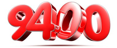 Beyaz arkaplanda yuvarlak kırmızı numaralar 9400 kırpma yolu ile 3D illüstrasyon