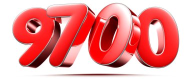 Beyaz arkaplanda yuvarlak kırmızı numaralar 9700 kırpma yolu ile 3D illüstrasyon