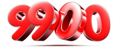 Beyaz arkaplanda yuvarlak kırmızı sayılar 9900 kırpma yolu ile 3D illüstrasyon