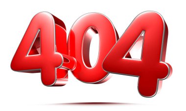 Beyaz arkaplanda yuvarlak kırmızı numaralar 404 kırpma yolu ile 3D illüstrasyon.