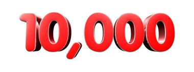Beyaz arkaplanda yuvarlak kırmızı sayılar 10000 kırpma yolu ile 3D illüstrasyon.