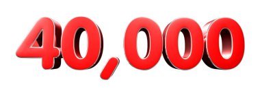 Beyaz arkaplanda yuvarlak kırmızı sayılar 40000 kırpma yolu ile 3D illüstrasyon.