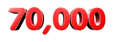 Beyaz arkaplanda yuvarlak kırmızı sayılar 70000 kırpma yolu ile 3D illüstrasyon.