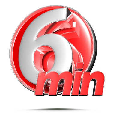 Zamanlayıcı işareti kırpma yolu ile beyaz arkaplan üzerinde 6 dakika 3D illüstrasyon.
