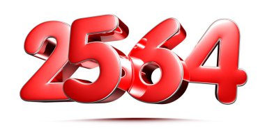 Beyaz arkaplanda yuvarlak kırmızı sayılar 2564 kırpma yolu ile 3D illüstrasyon