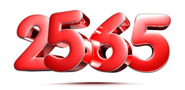 Beyaz arkaplanda yuvarlak kırmızı sayılar 2565 kırpma yolu ile 3D illüstrasyon