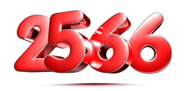 Beyaz arkaplanda yuvarlak kırmızı sayılar 2566 kırpma yolu ile 3D illüstrasyon