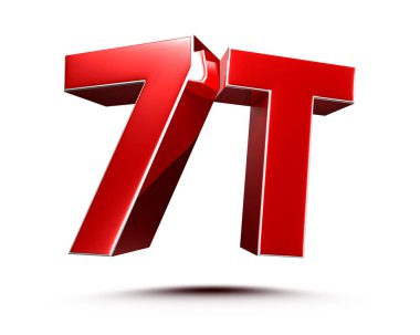 Kırpma yolu ile beyaz arkaplan üzerinde 7T kırmızı 3D illüstrasyon.