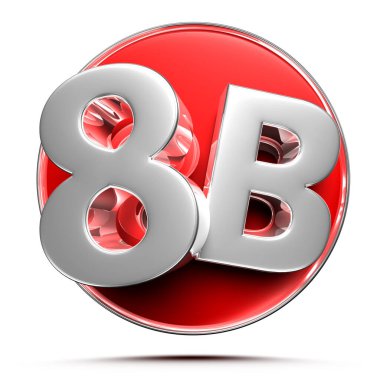 Kırmızı daire 8B, paslanmaz çelik 3D resim beyaz arkaplanda kırpma yolu ile.