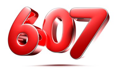 Beyaz arkaplanda yuvarlak kırmızı sayılar 607 kırpma yolu ile 3D illüstrasyon