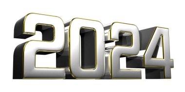 2024 paslanmaz çelik kenar 3D resim beyaz zemin üzerinde kırpma yolu ile.