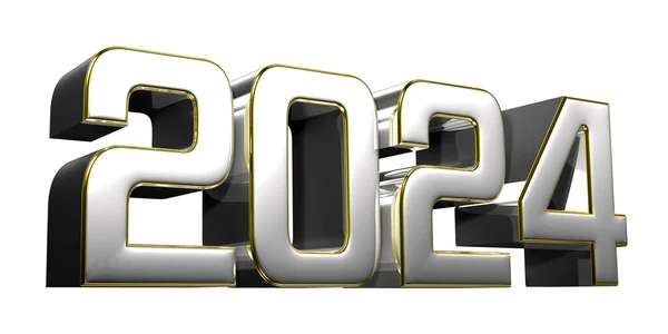 2024 paslanmaz çelik kenar 3D resim beyaz zemin üzerinde kırpma yolu ile.