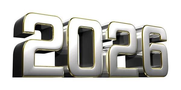 2026 Από Ανοξείδωτο Χάλυβα Χρυσό Χείλος Απεικόνιση Λευκό Φόντο Ψαλίδισμα — Φωτογραφία Αρχείου