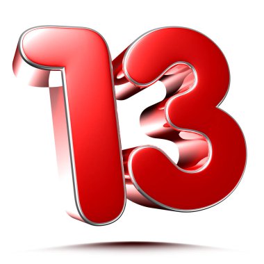 Beyaz arkaplanda yuvarlak kırmızı numara 13 kırpma yolu ile 3D illüstrasyon.