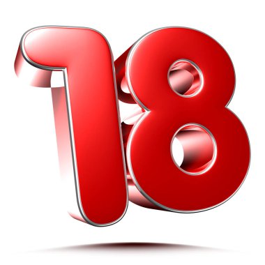 Beyaz arkaplanda yuvarlak kırmızı numara 18 kırpma yolu ile 3D illüstrasyon.