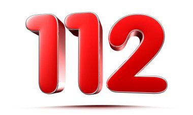Beyaz arkaplanda yuvarlak kırmızı numara 112 kırpma yolu ile 3D illüstrasyon