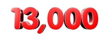 Beyaz arkaplanda yuvarlak kırmızı numara 13000 kırpma yolu ile 3D illüstrasyon.